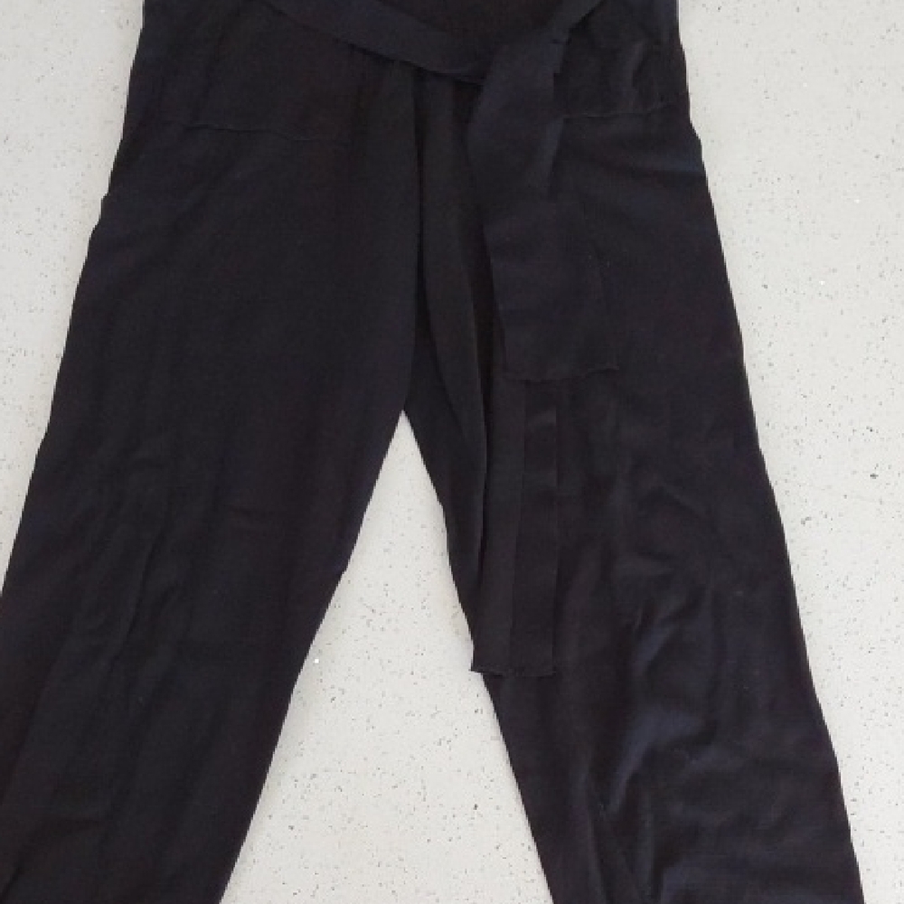 Zara Black Wide-Leg Pants with Waist Tie